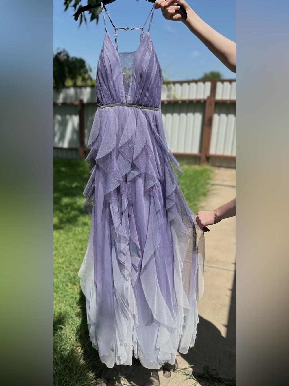 Lavender Ombre Ruffled Tulle Evening Gown or prom dress